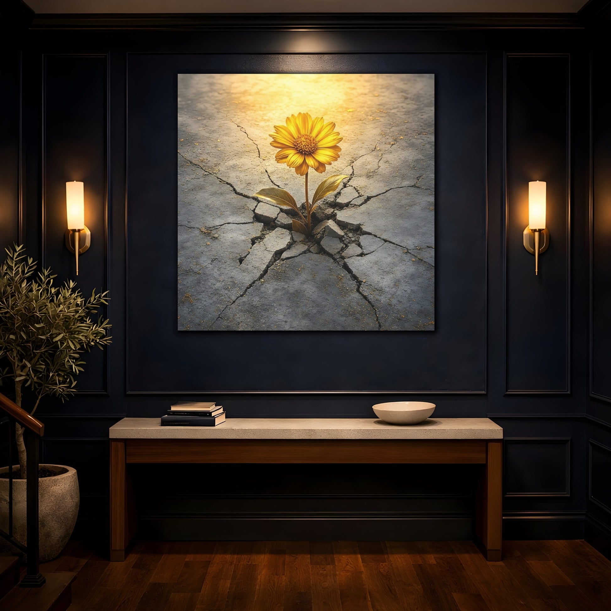 Mockup 4. Nature Yellow Flower Yellow And Gray shown as stretched canvas wall art
