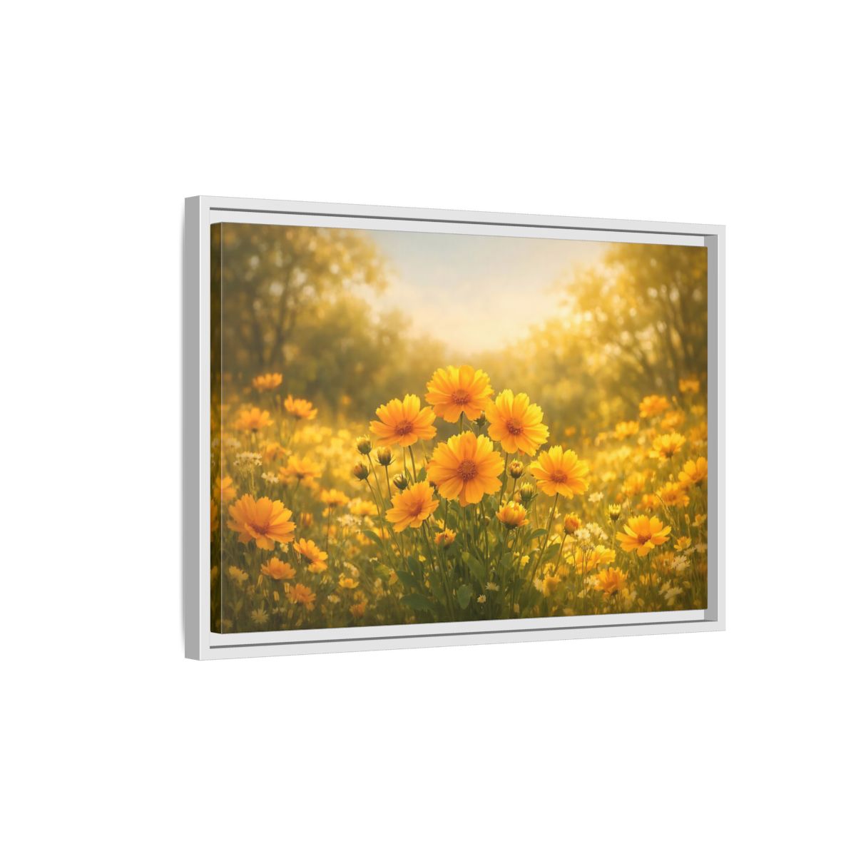 Side Mockup 1. Nature Yellow Flowers Yellow Floral shown as stretched canvas wall art