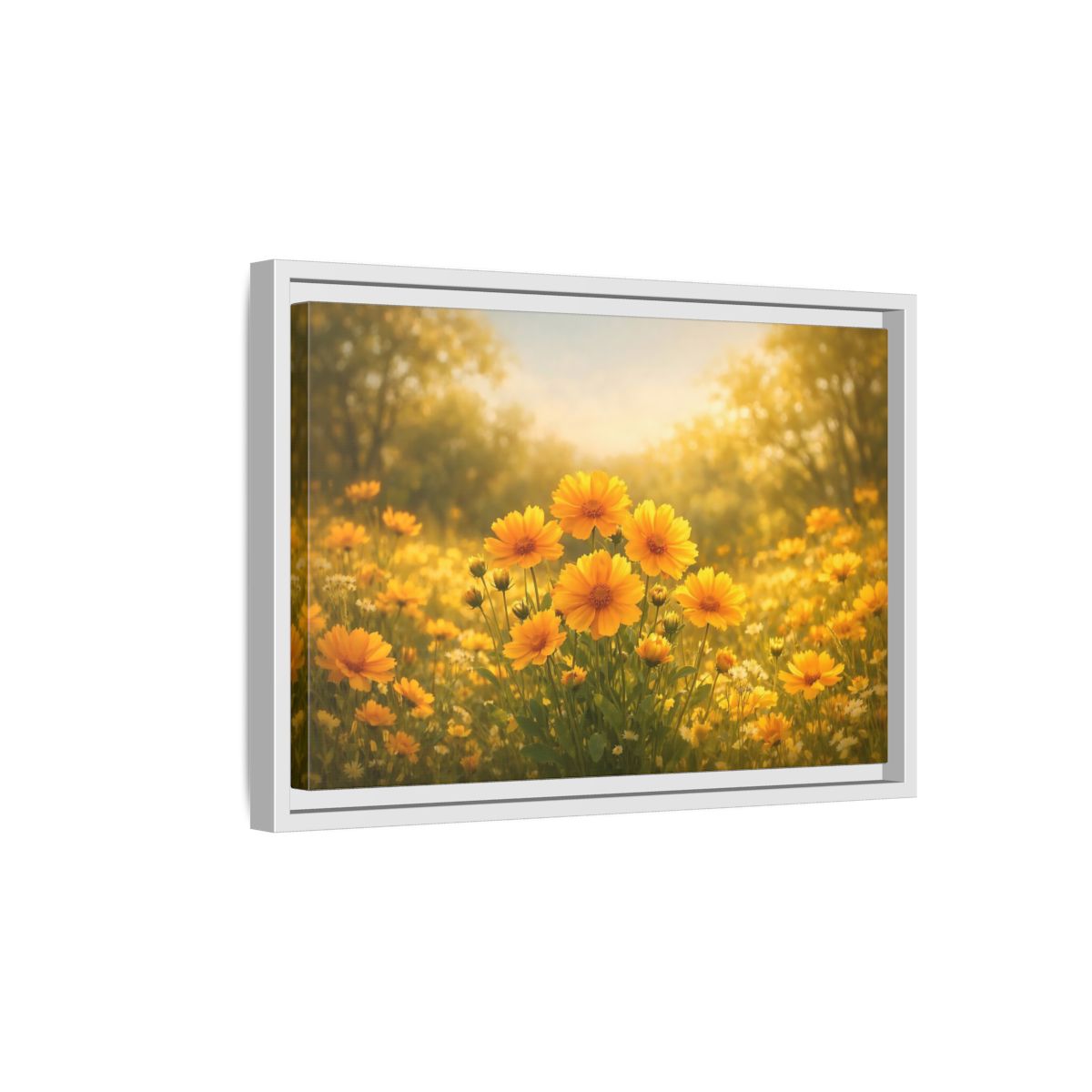 Side Mockup 4. Nature Yellow Flowers Yellow Floral shown as stretched canvas wall art