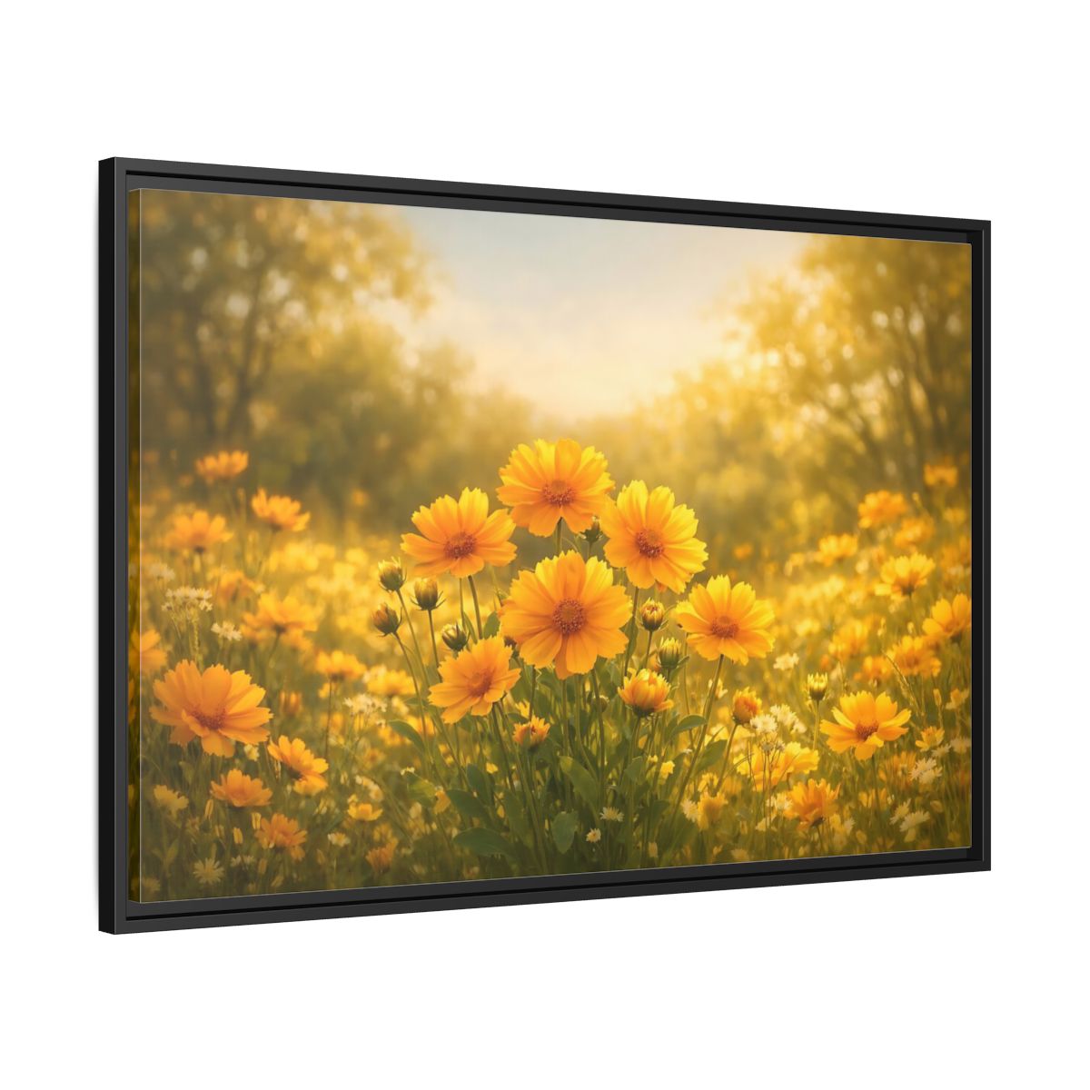 Side Mockup 13. Nature Yellow Flowers Yellow Floral shown as stretched canvas wall art