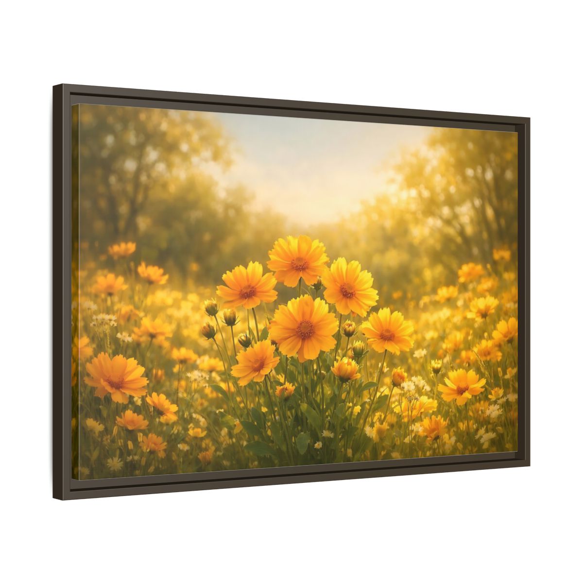 Side Mockup 11. Nature Yellow Flowers Yellow Floral shown as stretched canvas wall art