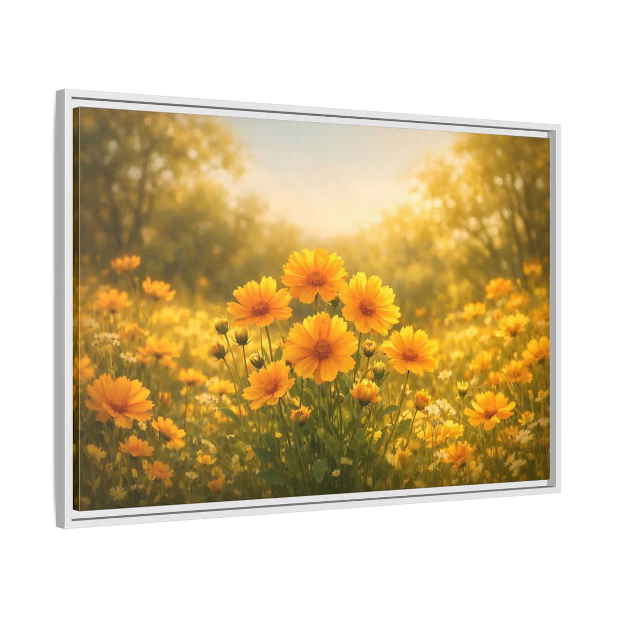 Side Mockup 8. Nature Yellow Flowers Yellow Floral shown as stretched canvas wall art