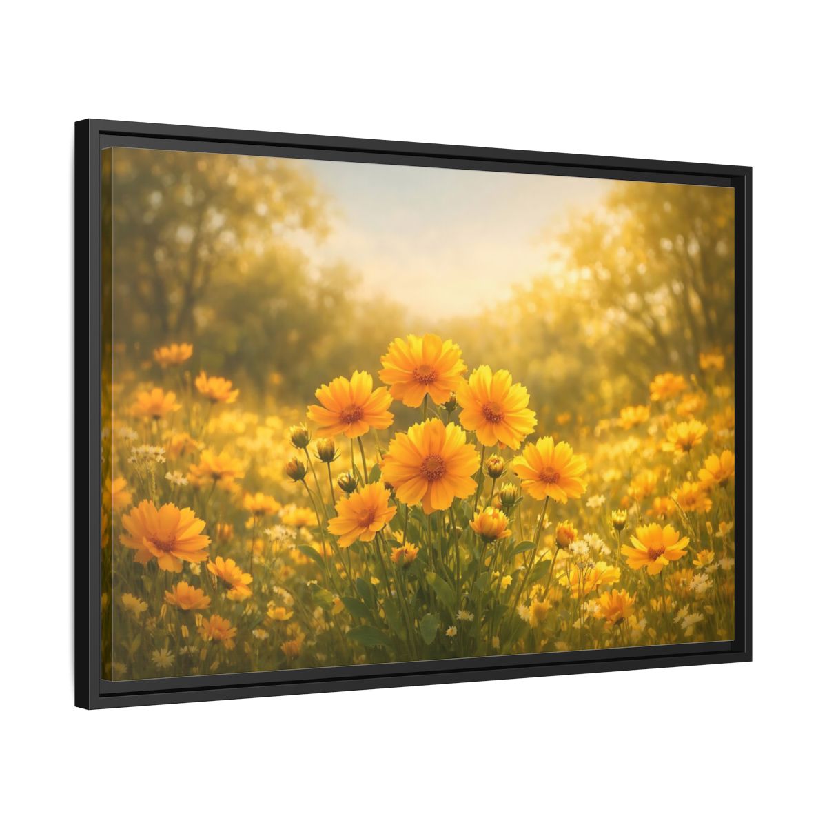 Side Mockup 14. Nature Yellow Flowers Yellow Floral shown as stretched canvas wall art