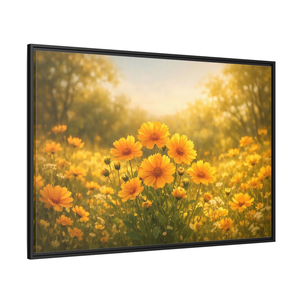 Side Mockup 12. Nature Yellow Flowers Yellow Floral shown as stretched canvas wall art
