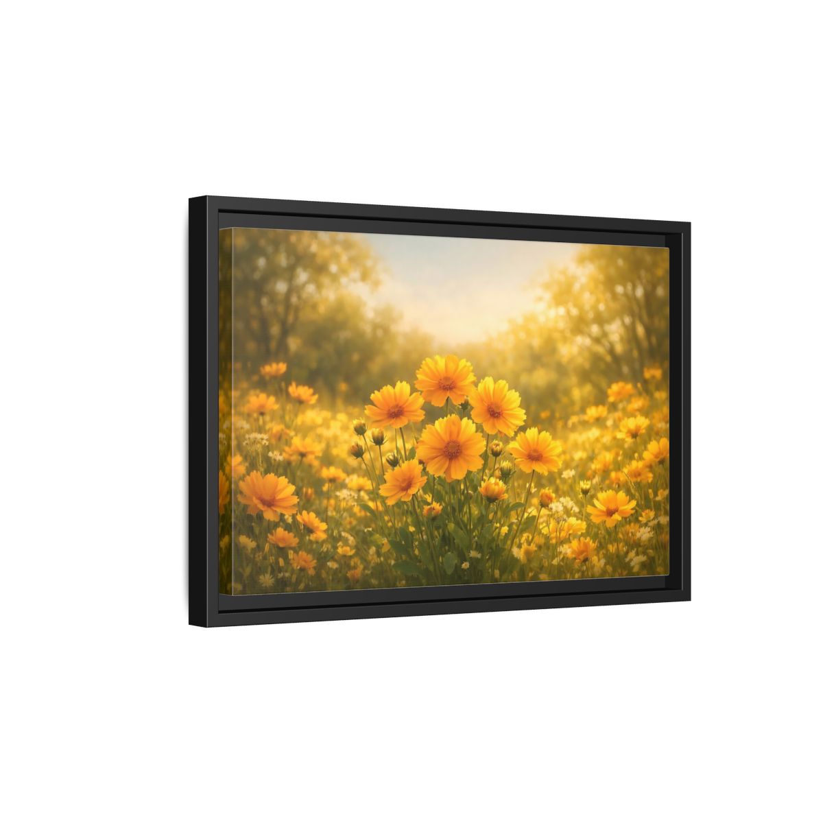 Side Mockup 6. Nature Yellow Flowers Yellow Floral shown as stretched canvas wall art