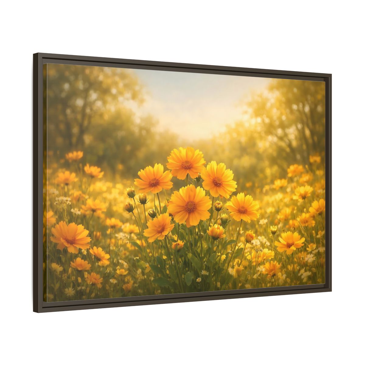 Side Mockup 9. Nature Yellow Flowers Yellow Floral shown as stretched canvas wall art