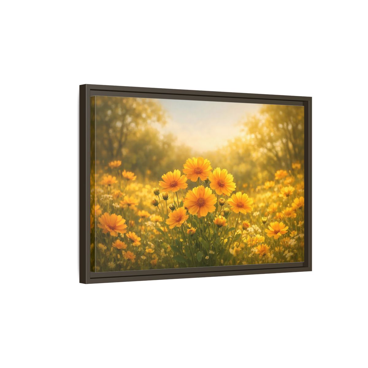 Side Mockup 2. Nature Yellow Flowers Yellow Floral shown as stretched canvas wall art