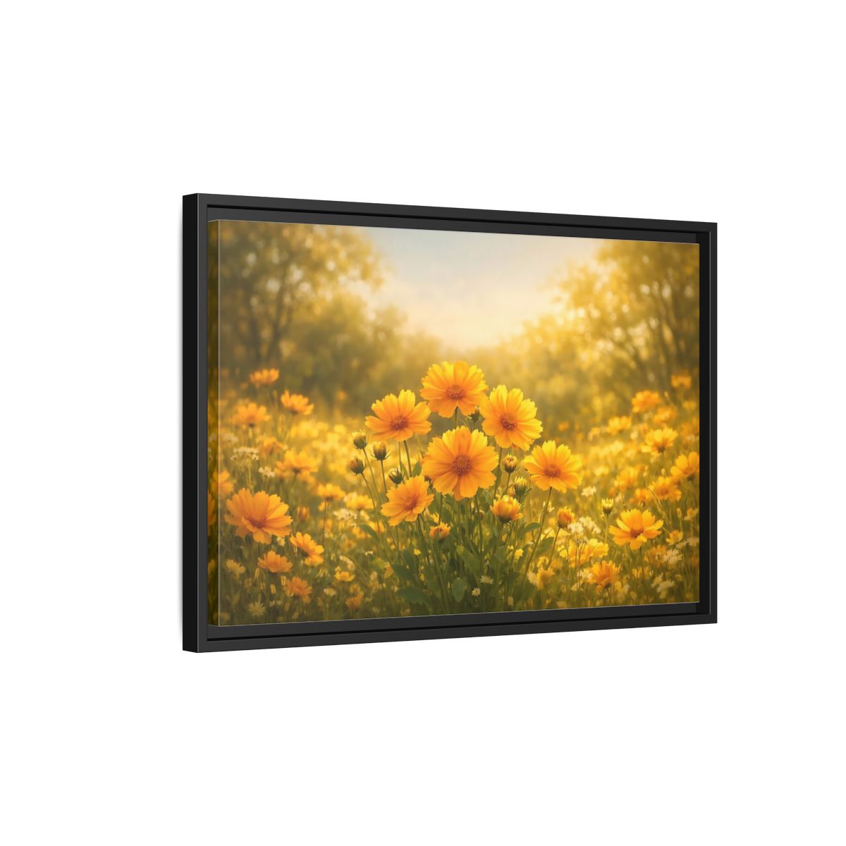 Side Mockup 3. Nature Yellow Flowers Yellow Floral shown as stretched canvas wall art