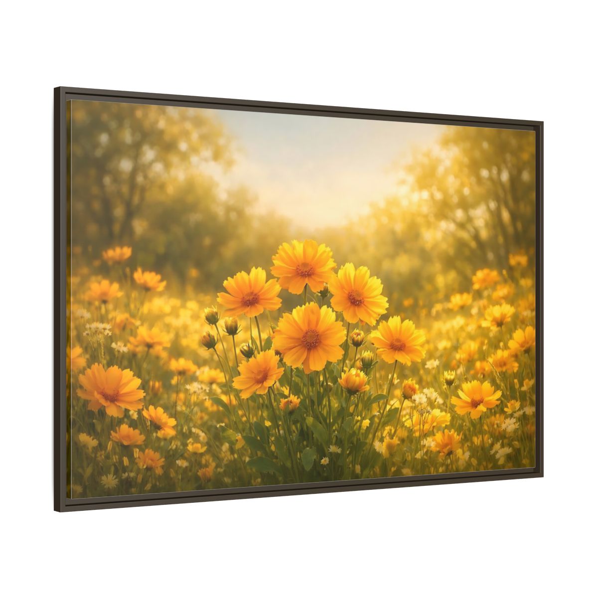Main Mockup. Nature Yellow Flowers Yellow Floral shown as stretched canvas wall art
