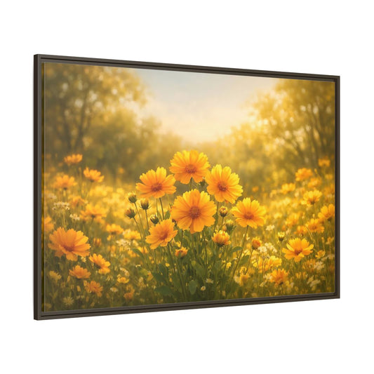 Main Mockup. Nature Yellow Flowers Yellow Floral shown as stretched canvas wall art