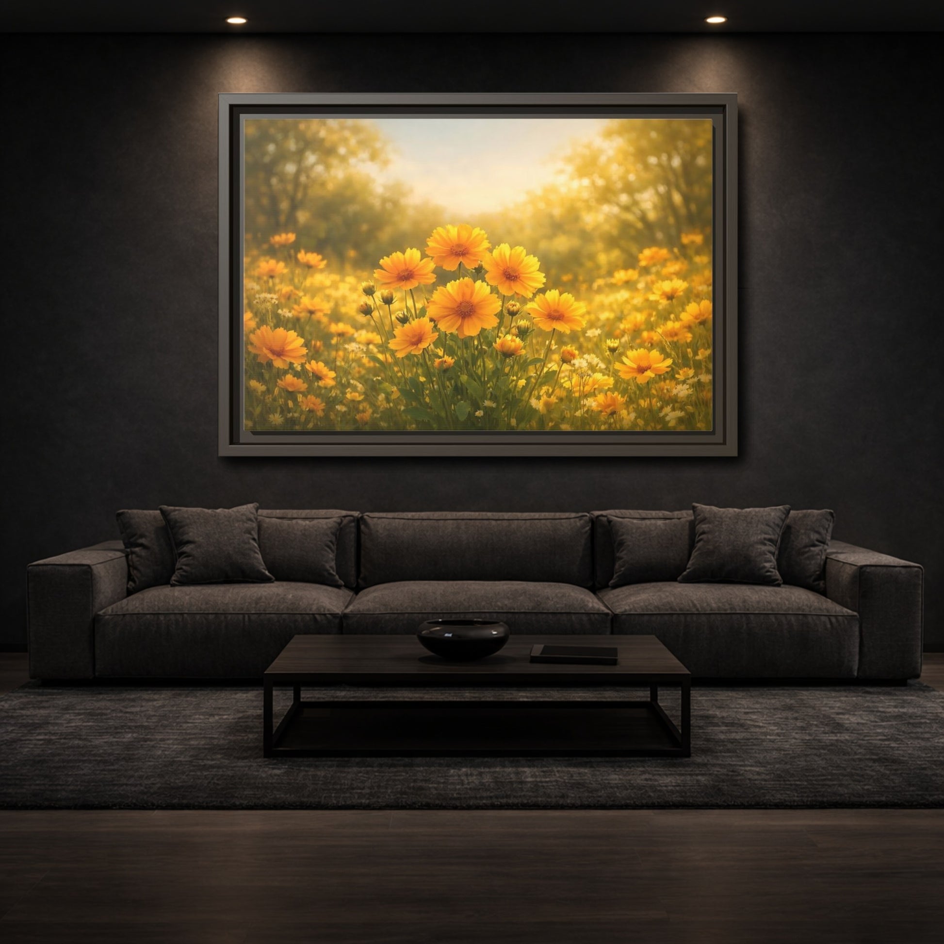 Mockup 2. Nature Yellow Flowers Yellow Floral shown as stretched canvas wall art