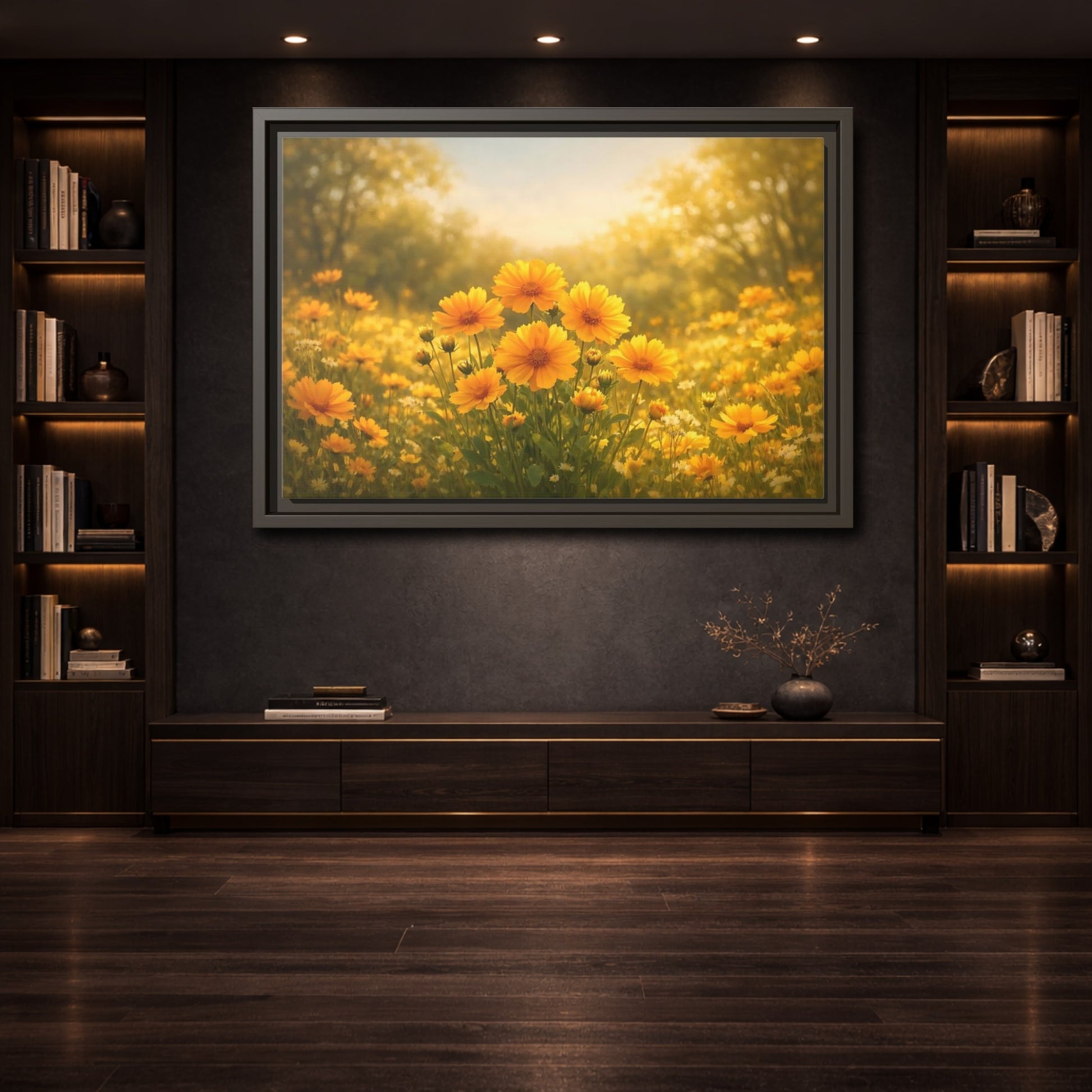 Mockup 3. Nature Yellow Flowers Yellow Floral shown as stretched canvas wall art
