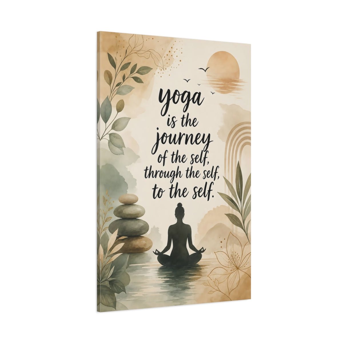 Nature Yoga Meditation Earthy Green Beige Canvas Print – Watercolor Living Room, Above Sofa - YesArtYes