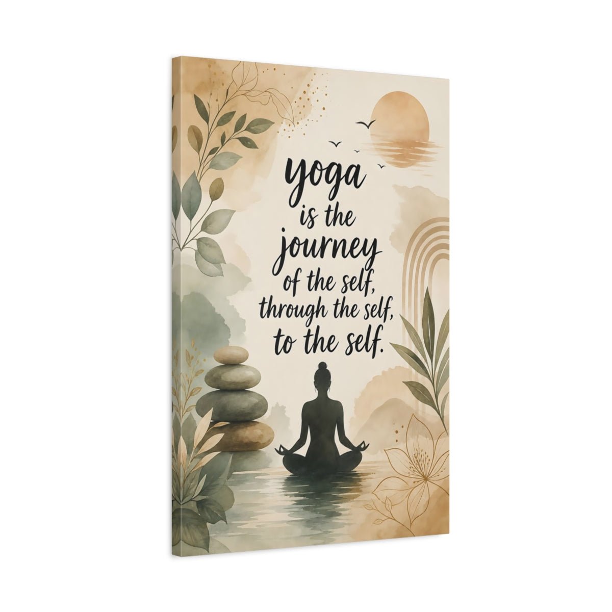 Nature Yoga Meditation Earthy Green Beige Canvas Print – Watercolor Living Room, Above Sofa - YesArtYes