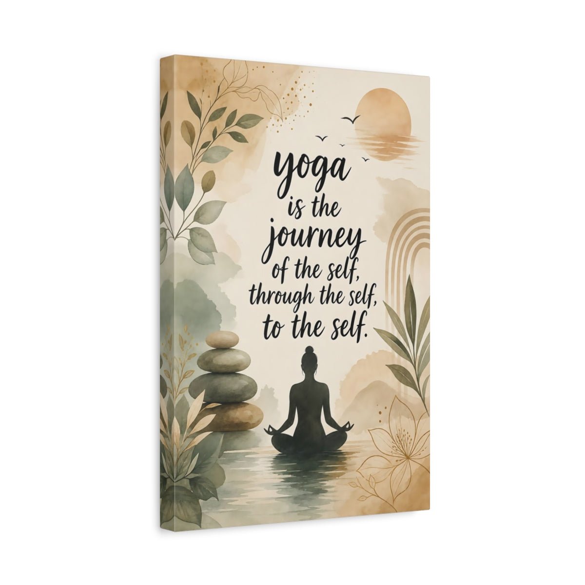 Nature Yoga Meditation Earthy Green Beige Canvas Print – Watercolor Living Room, Above Sofa - YesArtYes