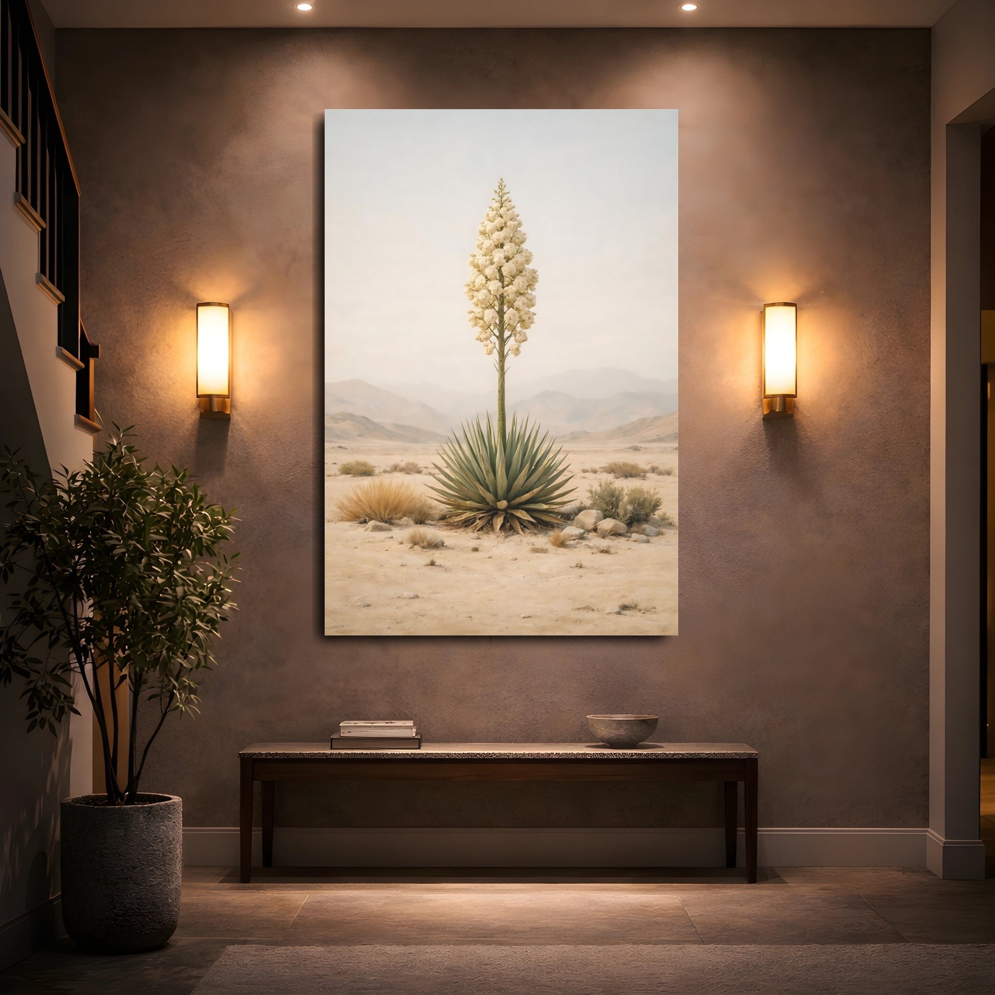 Mockup 4. Nature Yucca Plant Beige Desert Yucca shown as stretched canvas wall art