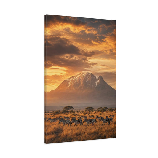 Main Mockup. Nature Zebras Golden Savannah shown as stretched canvas wall art