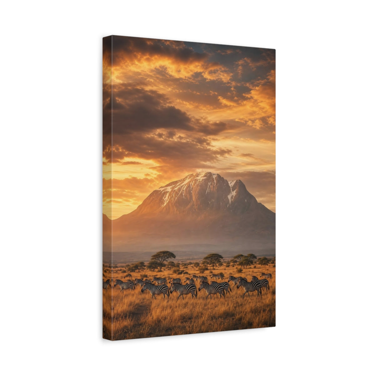 Side Mockup 4. Nature Zebras Golden Savannah shown as stretched canvas wall art
