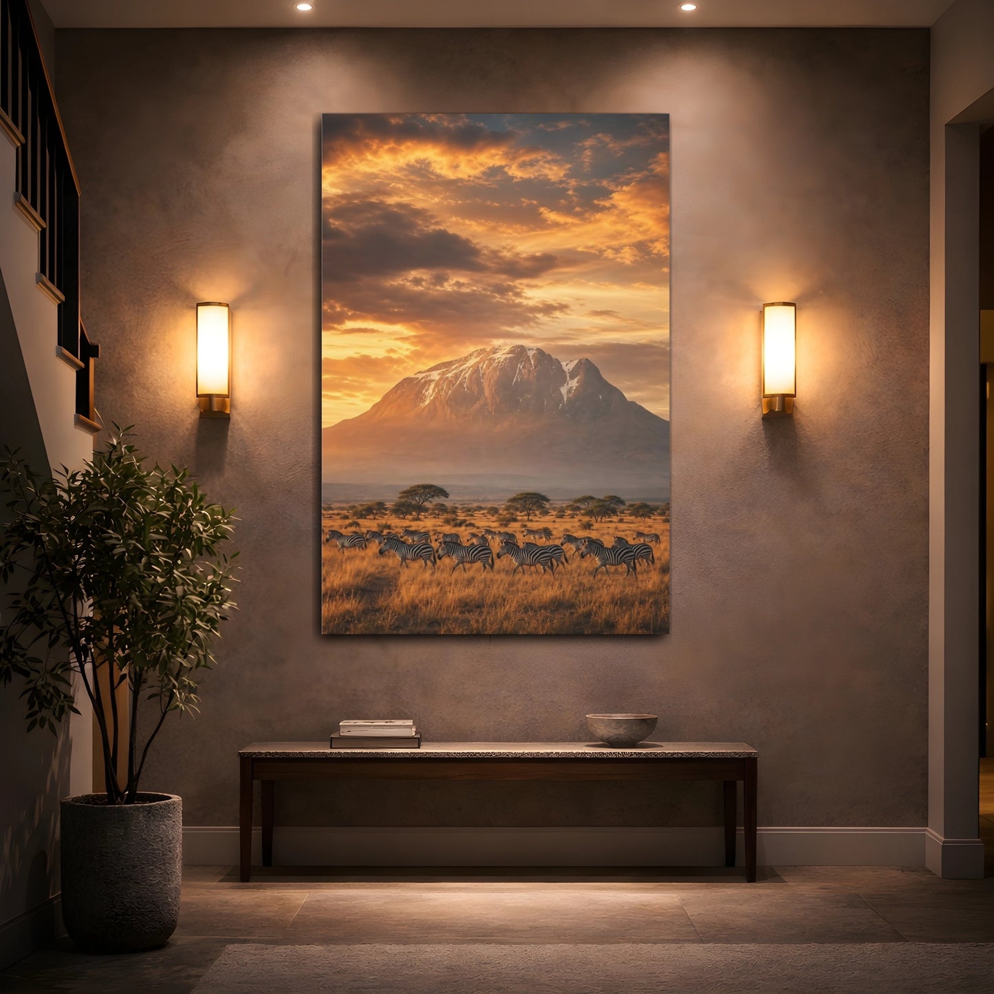 Mockup 2. Nature Zebras Golden Savannah shown as stretched canvas wall art