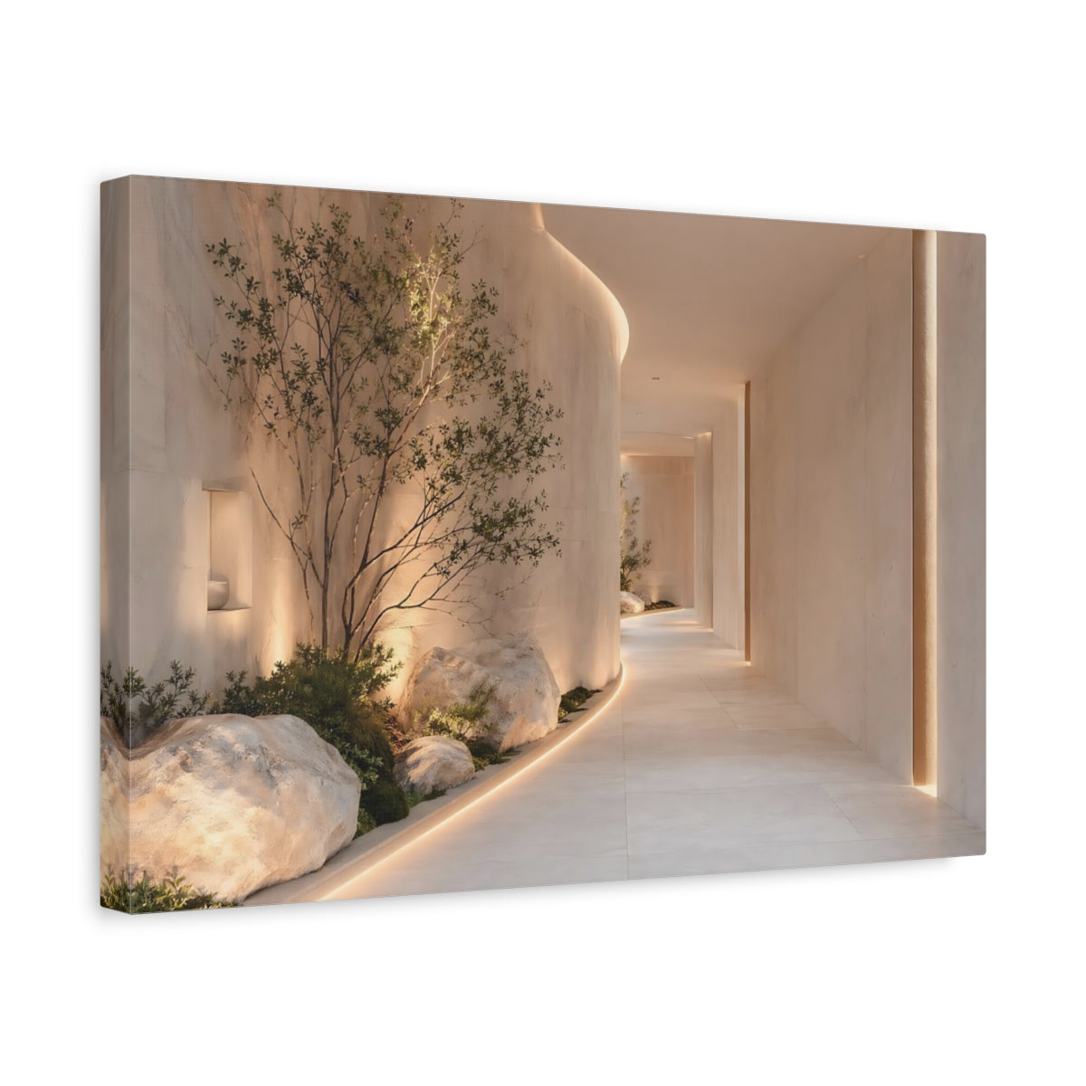 Side Mockup 4. Nature Zen Garden Beige And Green shown as stretched canvas wall art