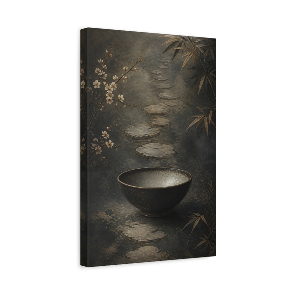 Side Mockup 4. Nature Zen Garden Earthy Zen Garden shown as stretched canvas wall art