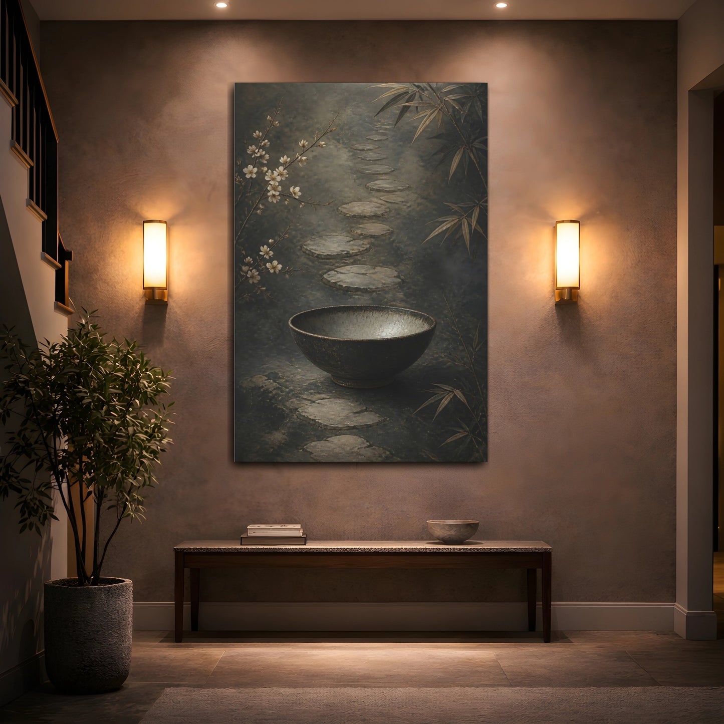 Mockup 2. Nature Zen Garden Earthy Zen Garden shown as stretched canvas wall art