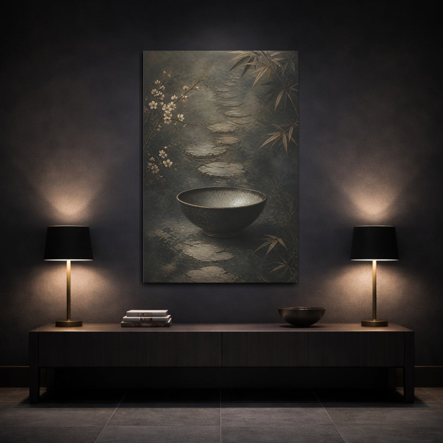 Mockup 3. Nature Zen Garden Earthy Zen Garden shown as stretched canvas wall art