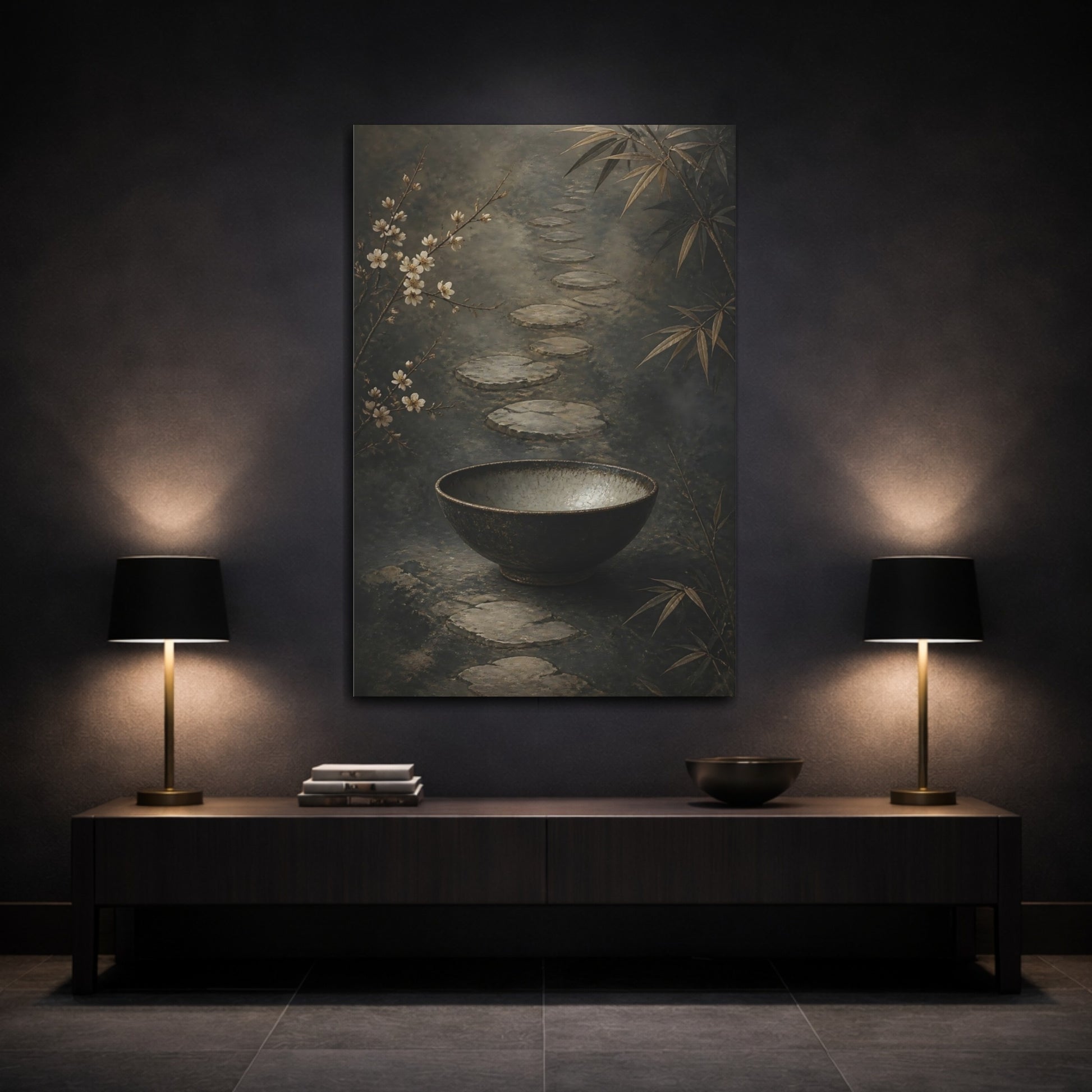 Mockup 3. Nature Zen Garden Earthy Zen Garden shown as stretched canvas wall art