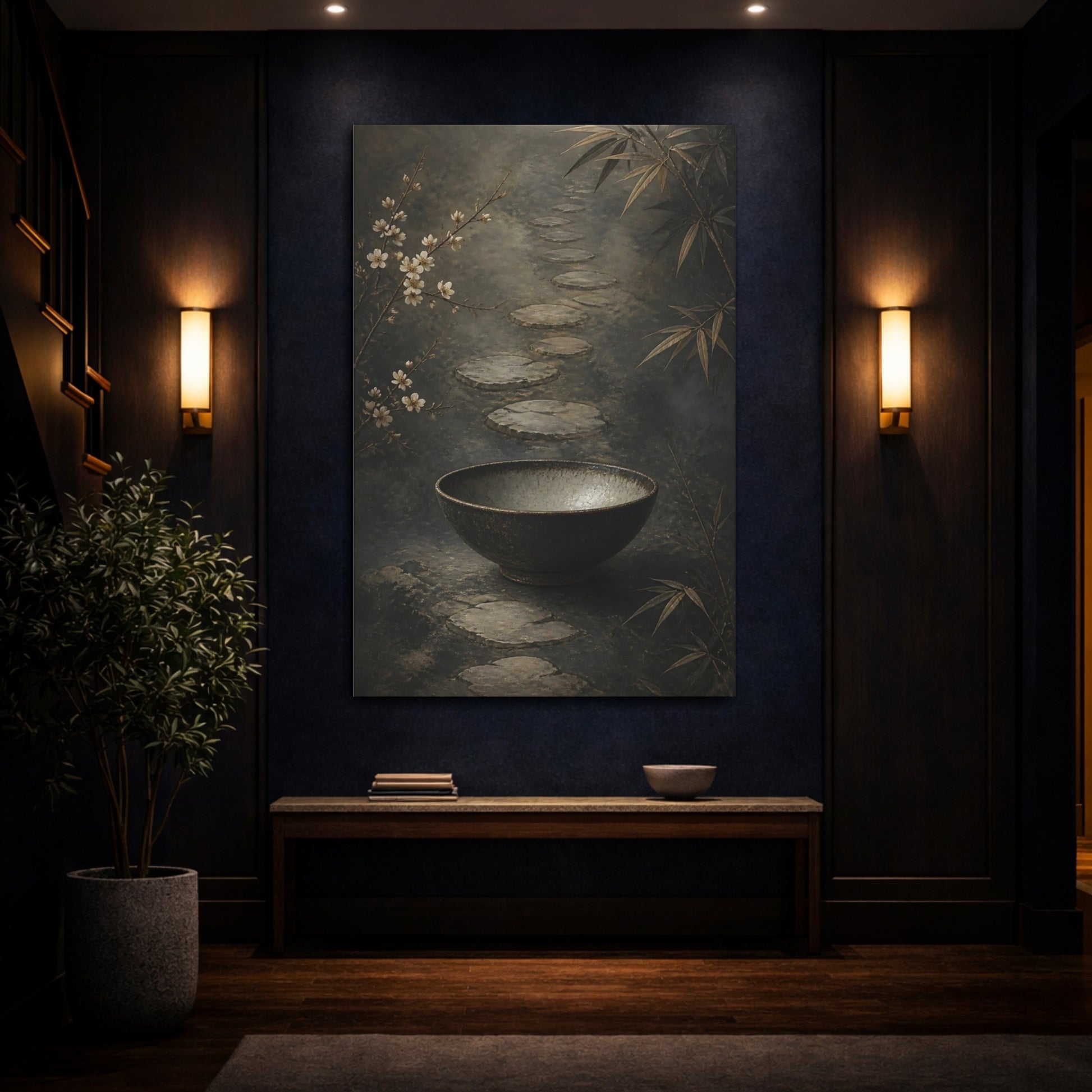 Mockup 4. Nature Zen Garden Earthy Zen Garden shown as stretched canvas wall art