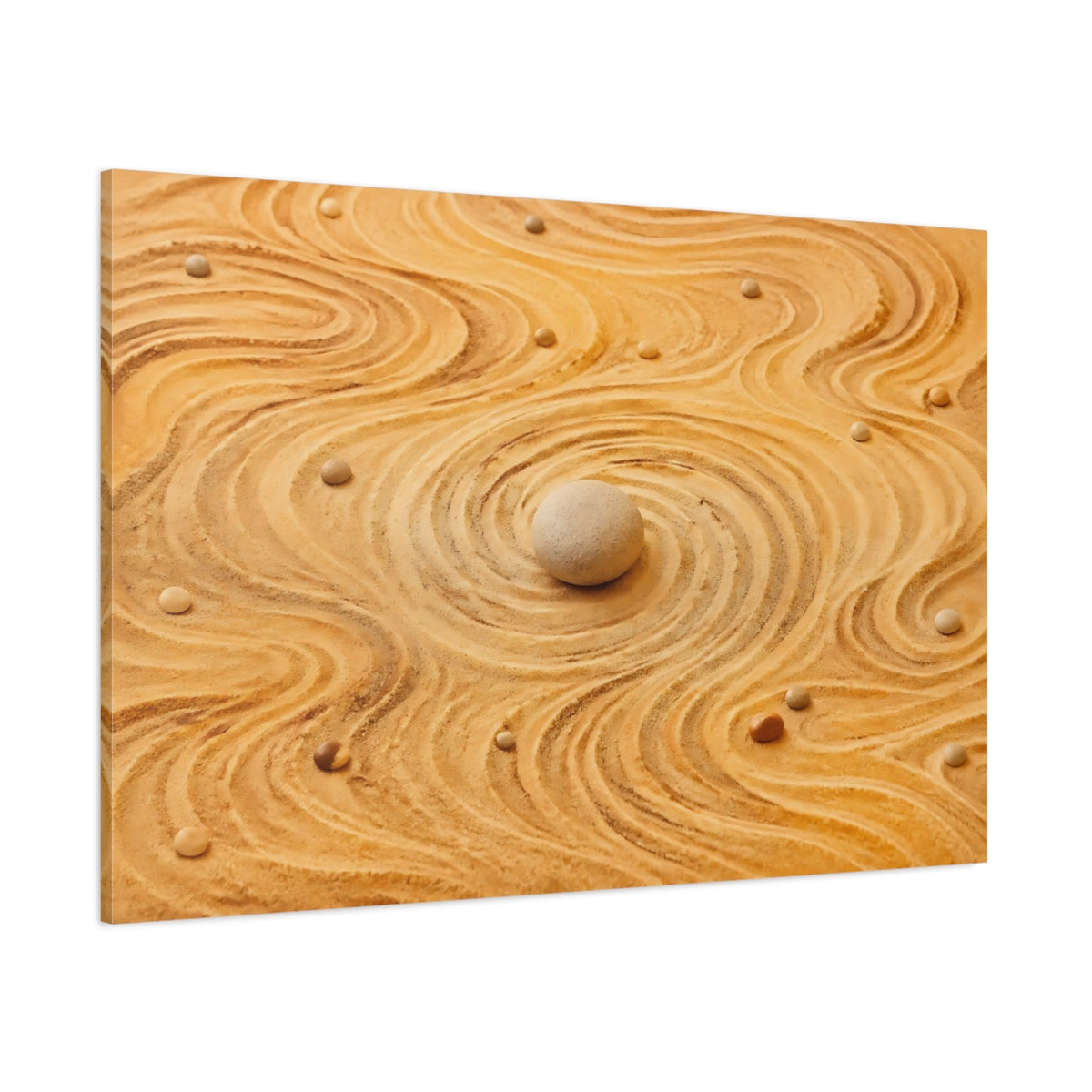 Side Mockup 1. Nature Zen Garden Sandy Neutral Tones shown as stretched canvas wall art