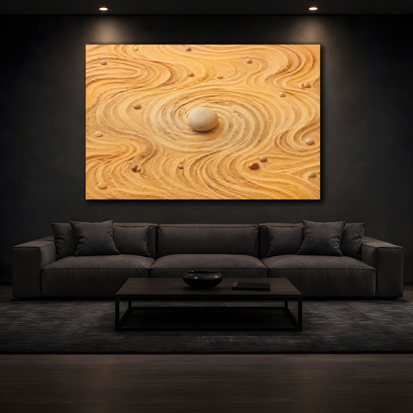 Mockup 3. Nature Zen Garden Sandy Neutral Tones shown as stretched canvas wall art