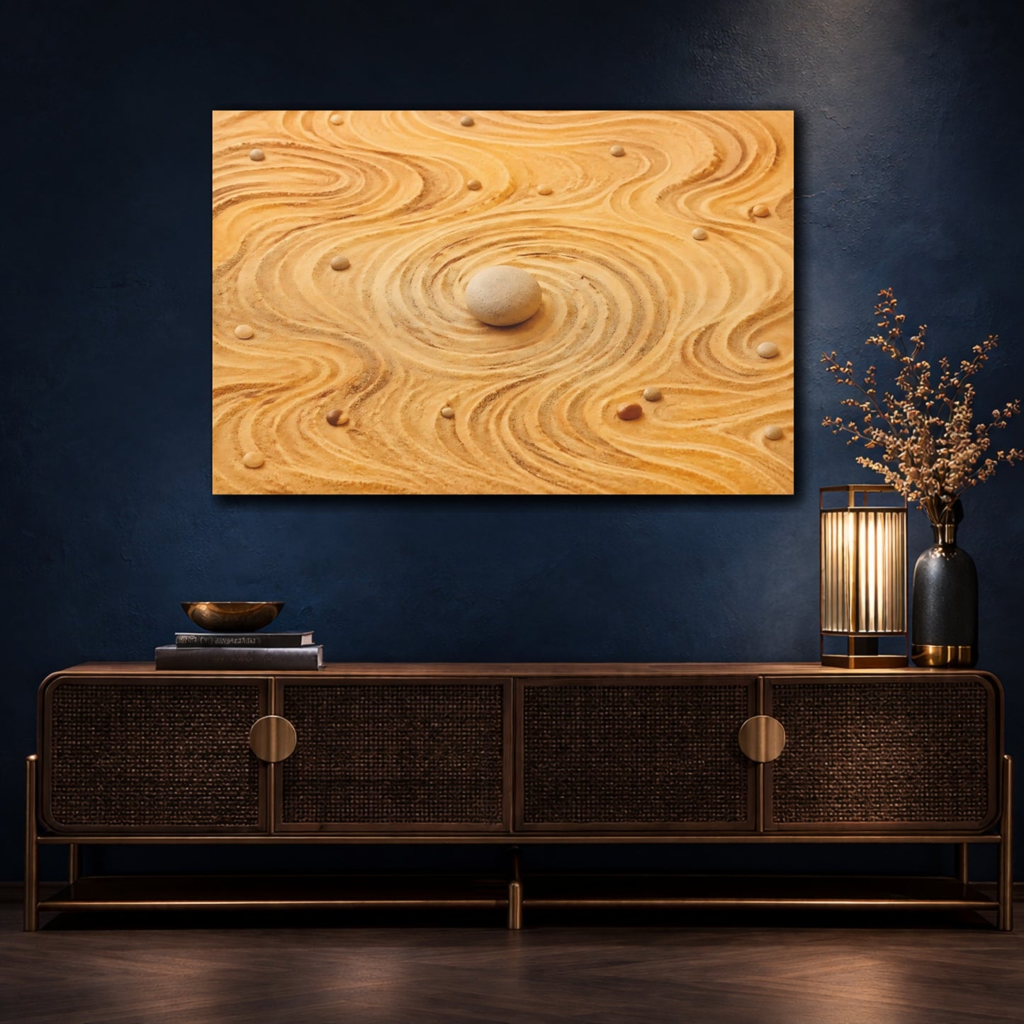 Mockup 4. Nature Zen Garden Sandy Neutral Tones shown as stretched canvas wall art