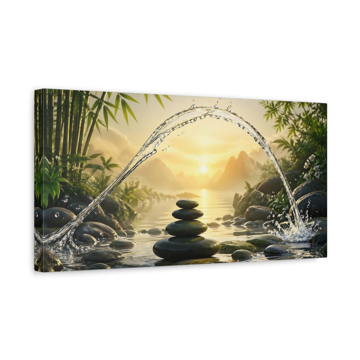 Side Mockup 3. Nature Zen Stones Zen Stones Nature shown as stretched canvas wall art