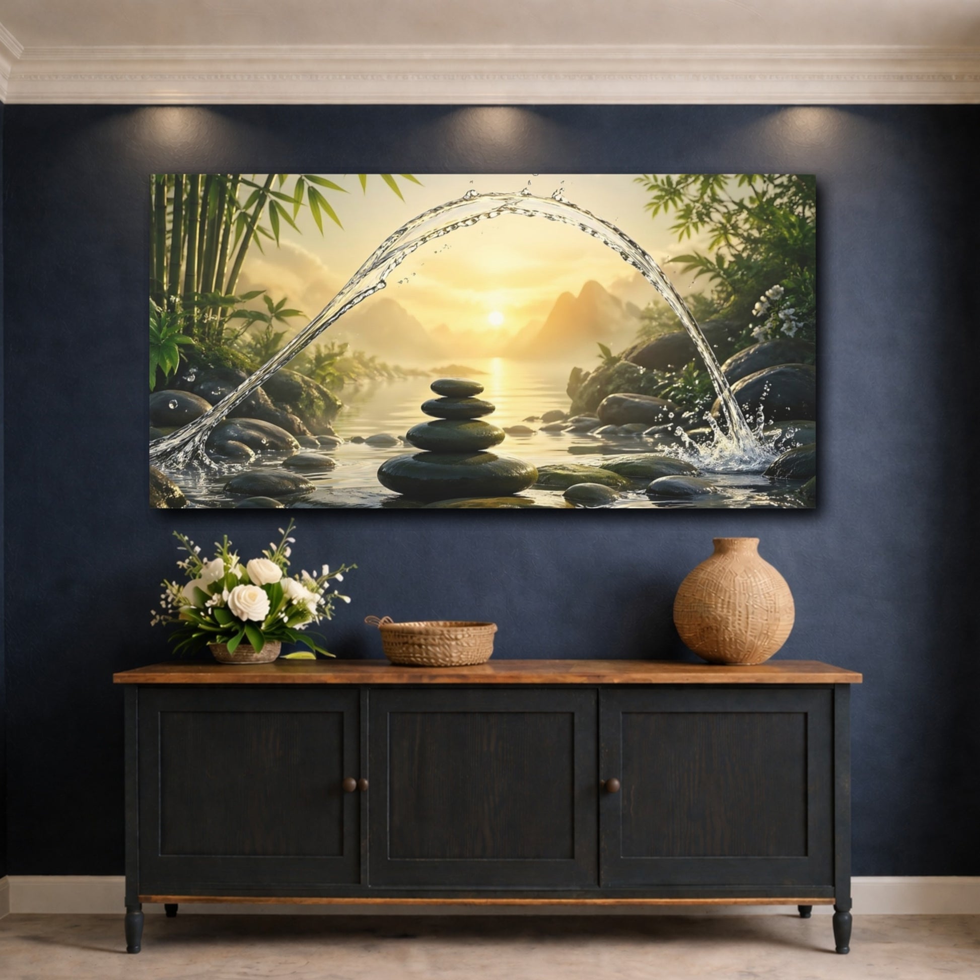 Mockup 4. Nature Zen Stones Zen Stones Nature shown as stretched canvas wall art