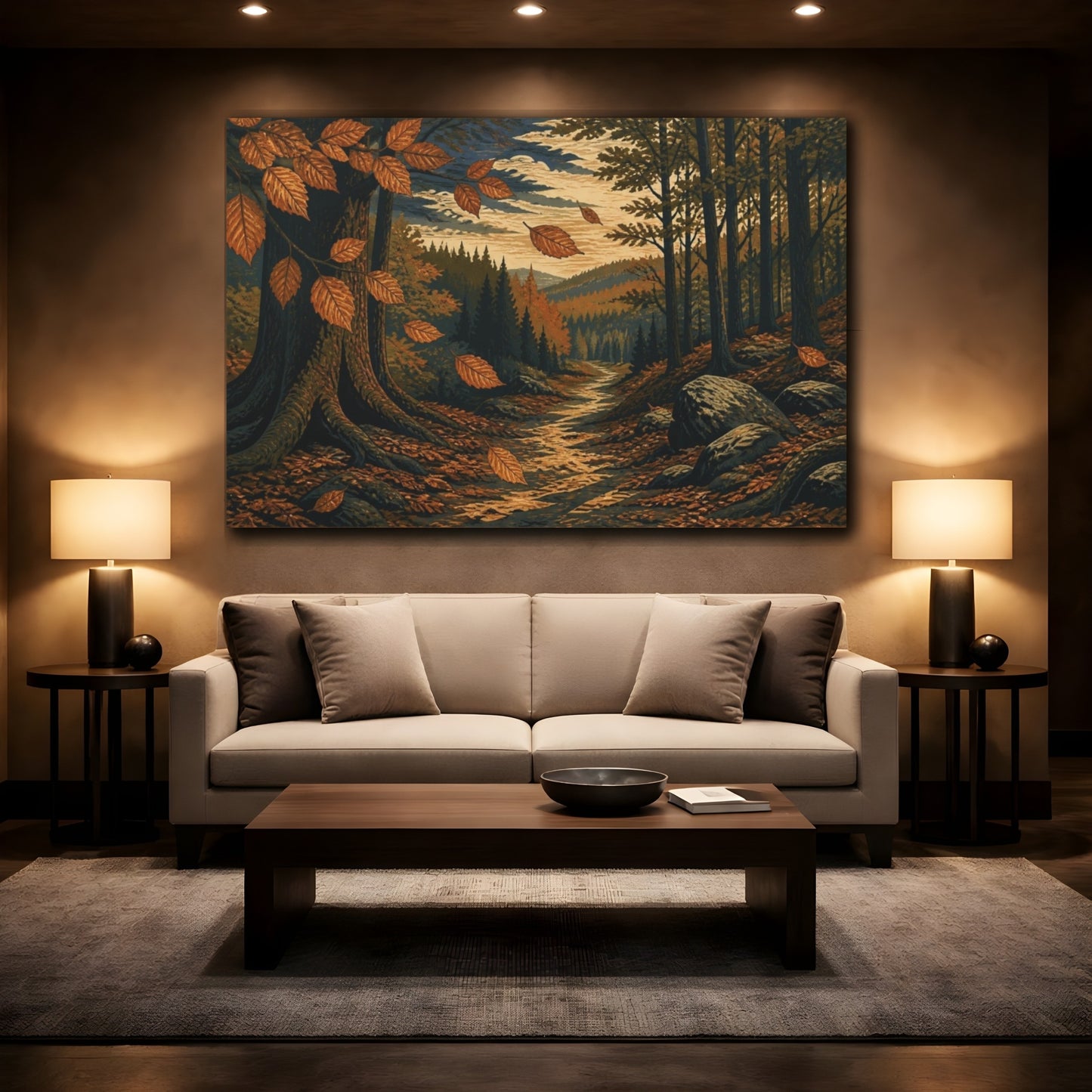 Mockup 2. Nature's Autumn Forest Path shown as canvas print