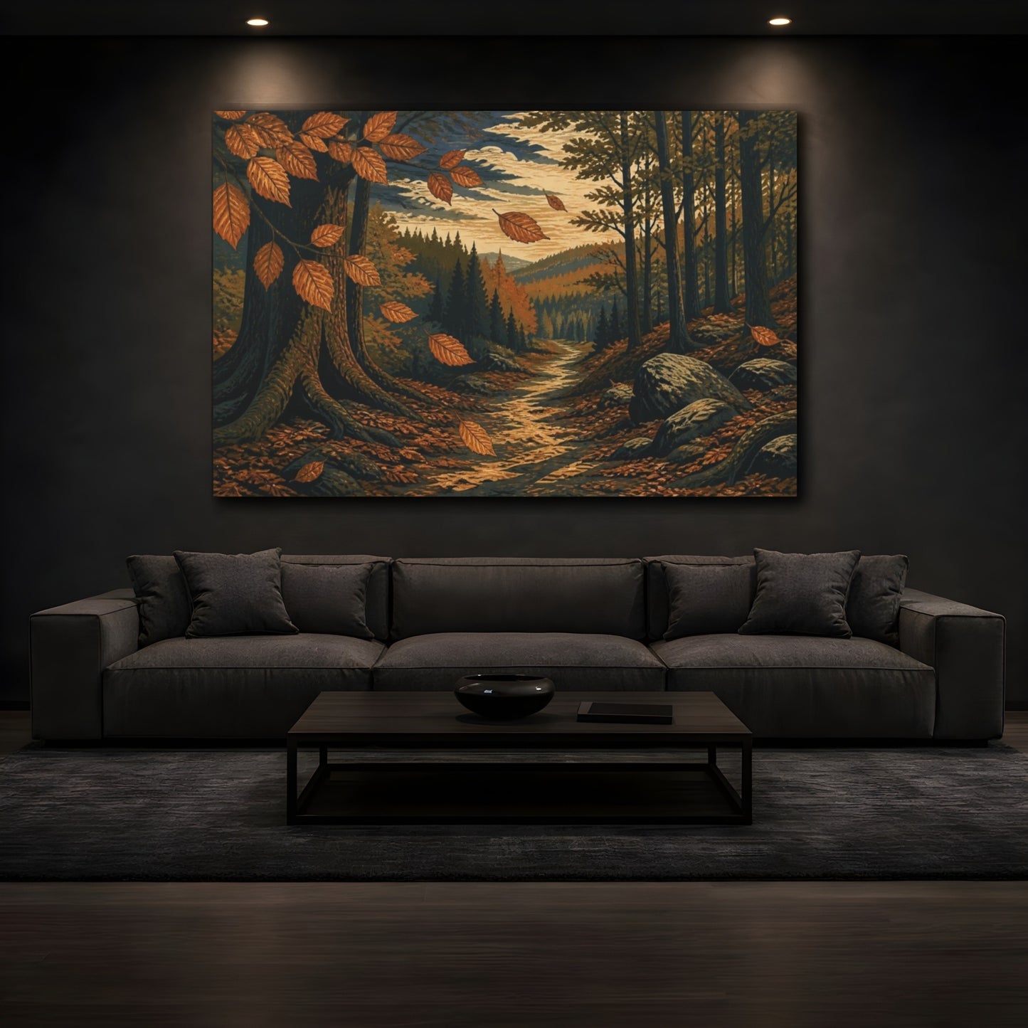 Mockup 3. Nature's Autumn Forest Path shown as canvas print