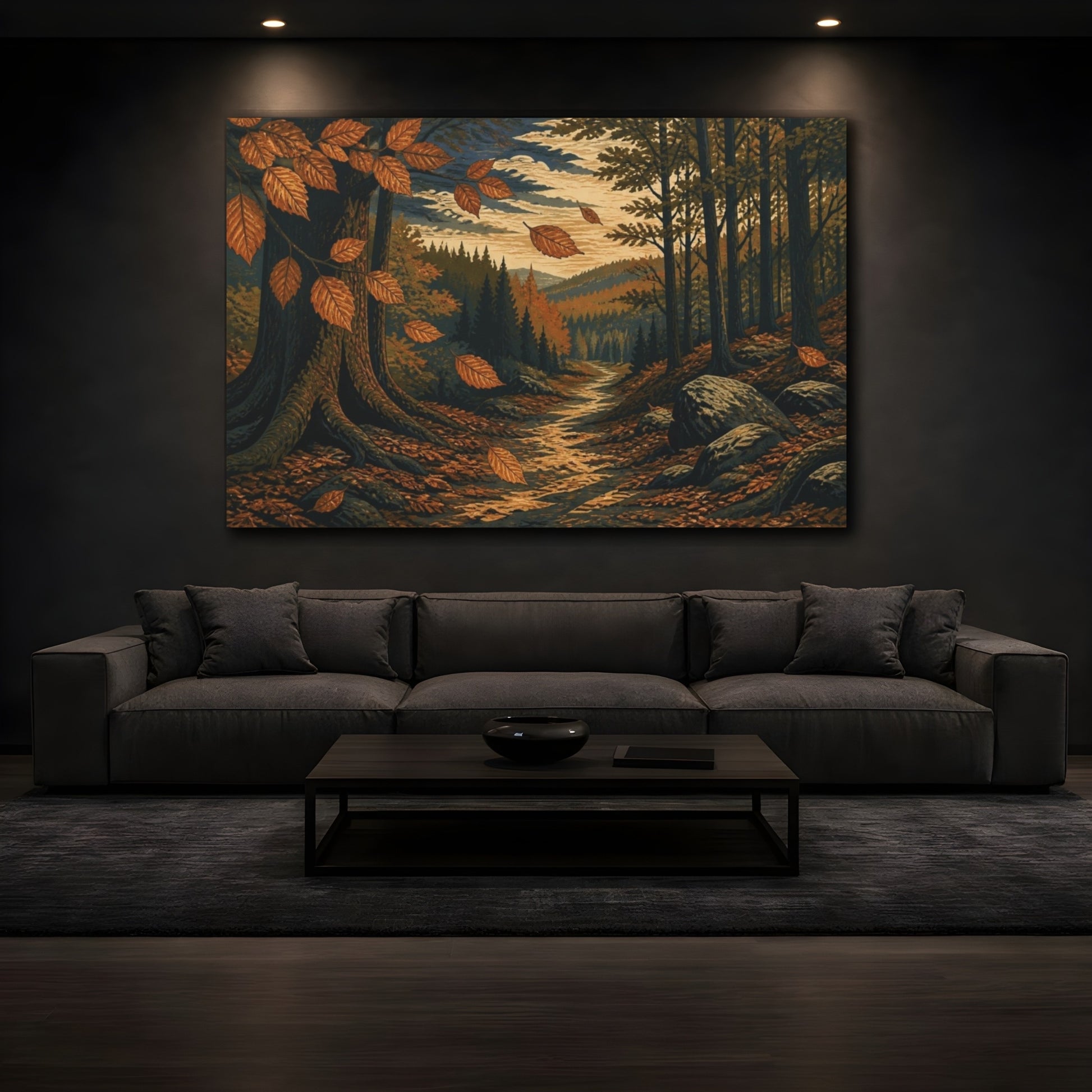 Mockup 3. Nature's Autumn Forest Path shown as canvas print