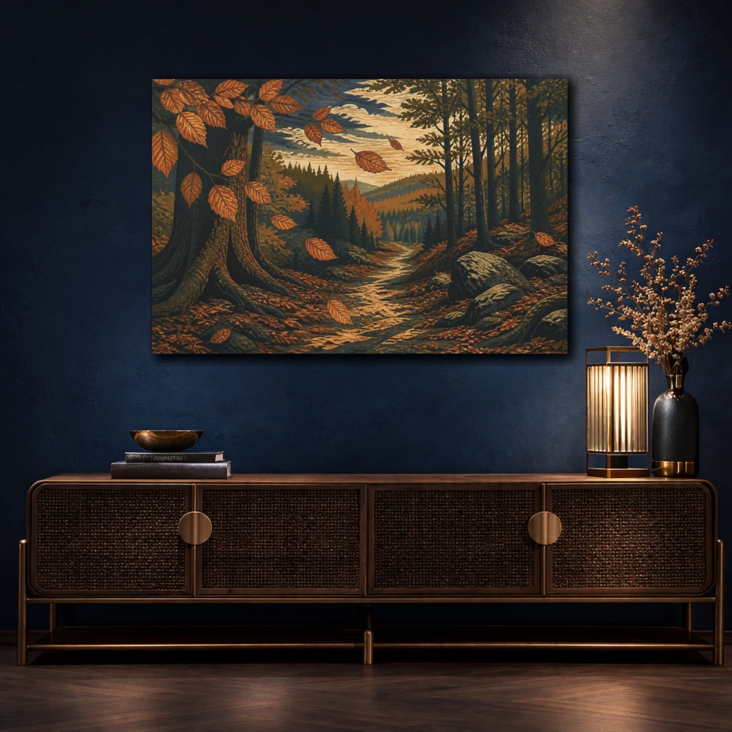 Mockup 4. Nature's Autumn Forest Path shown as canvas print