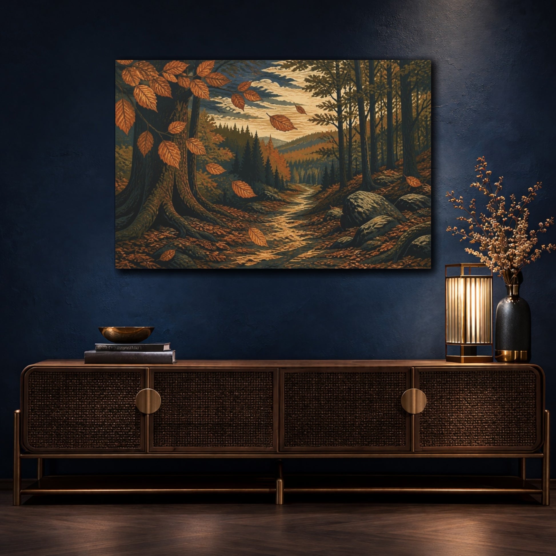 Mockup 4. Nature's Autumn Forest Path shown as canvas print