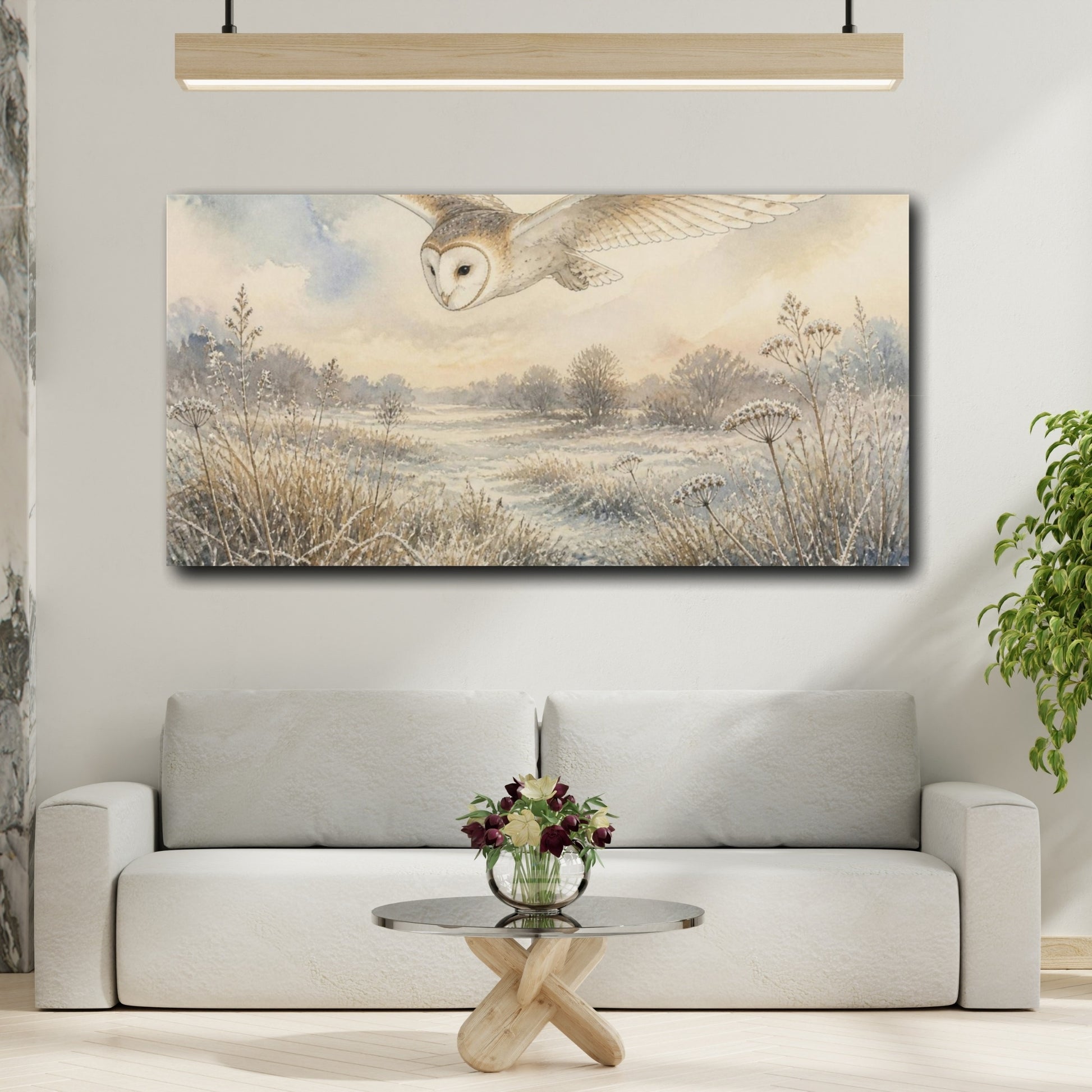 Mockup 2. Nature's Barn Owl In Flight shown as canvas print