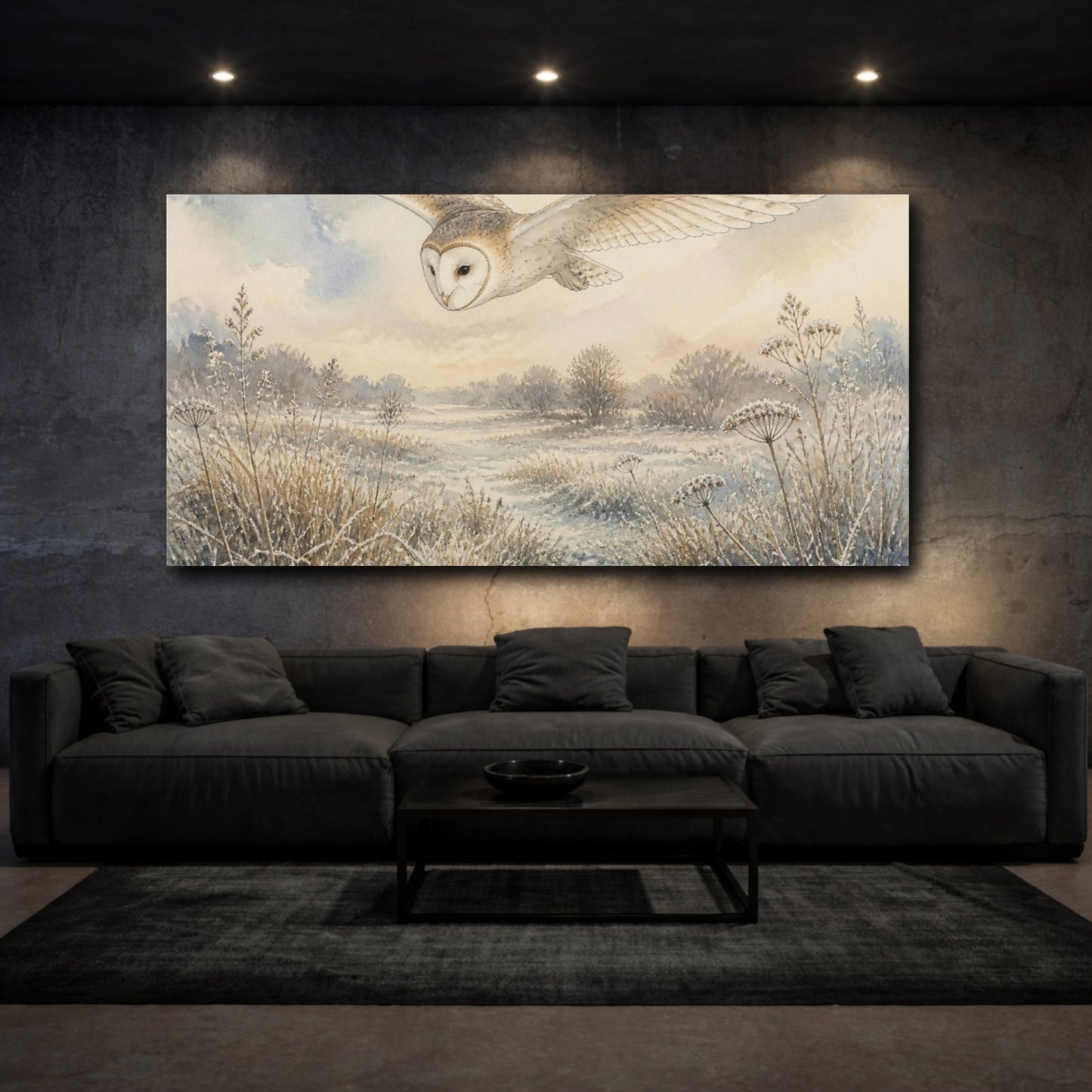 Mockup 3. Nature's Barn Owl In Flight shown as canvas print