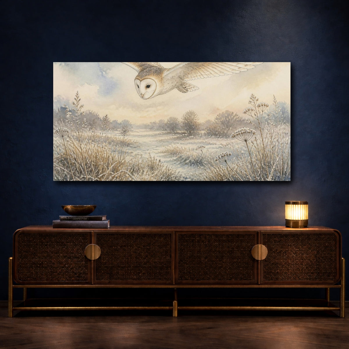 Mockup 4. Nature's Barn Owl In Flight shown as canvas print
