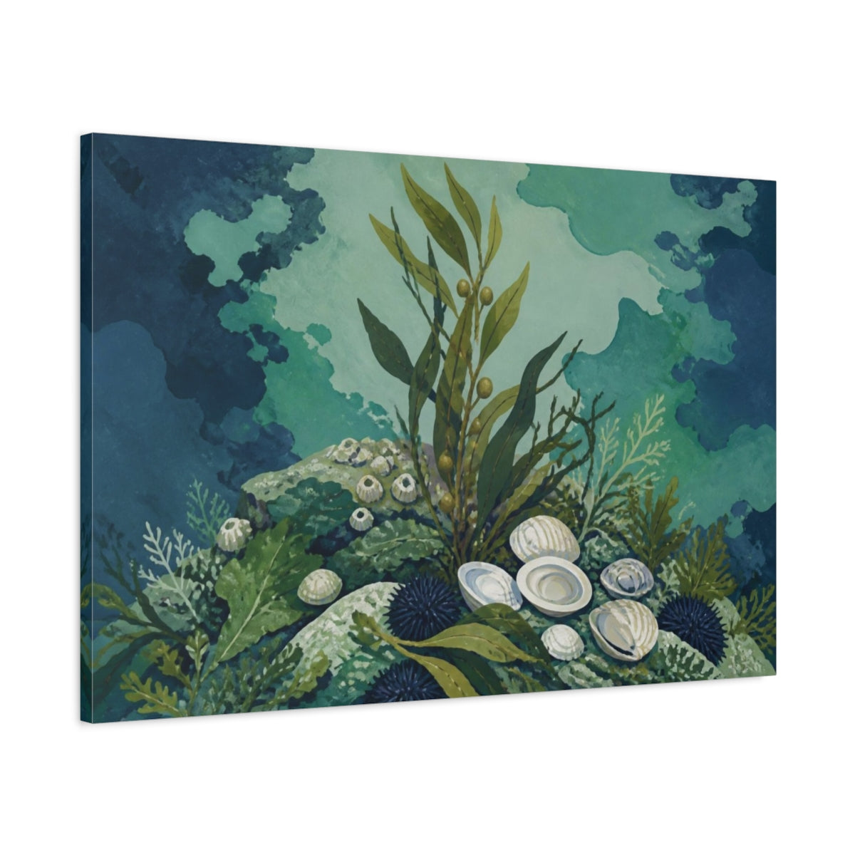 Main Mockup. Nature's Kelp And Shells shown as canvas print