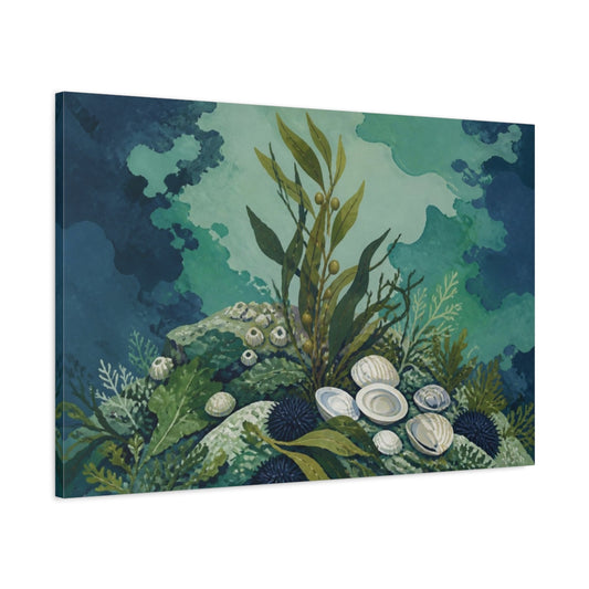 Main Mockup. Nature's Kelp And Shells shown as canvas print