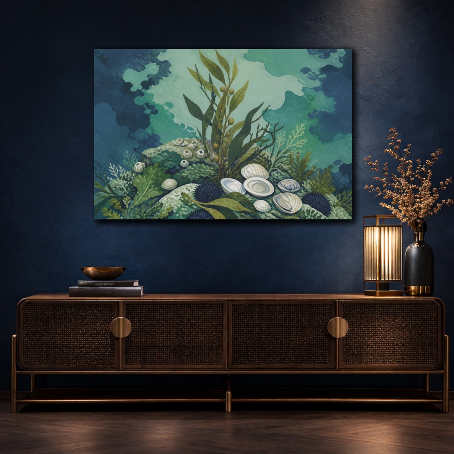 Mockup 4. Nature's Kelp And Shells shown as canvas print