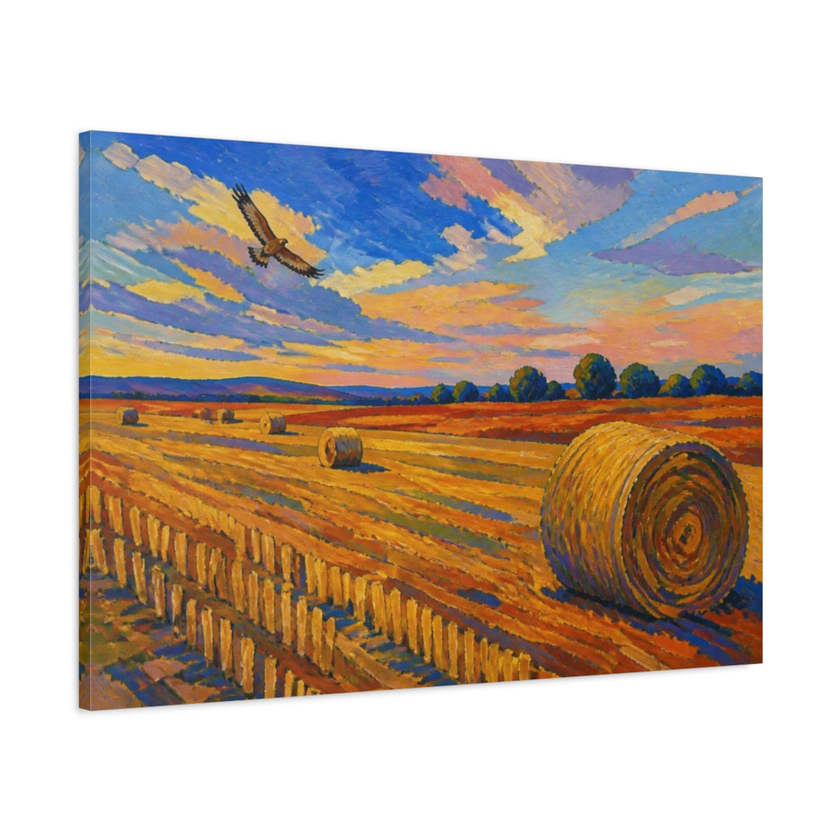 Main Mockup. Nature's Lone Hawk Over Harvest shown as canvas print