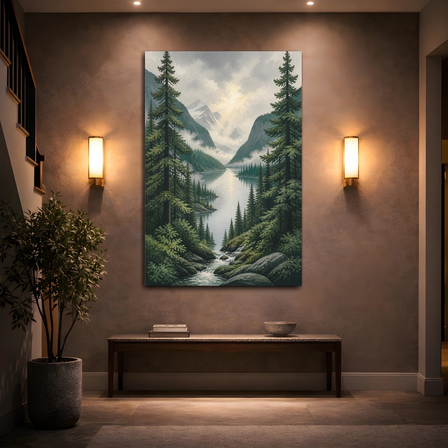 Mockup 2. Nature's Misty Lake shown as canvas print
