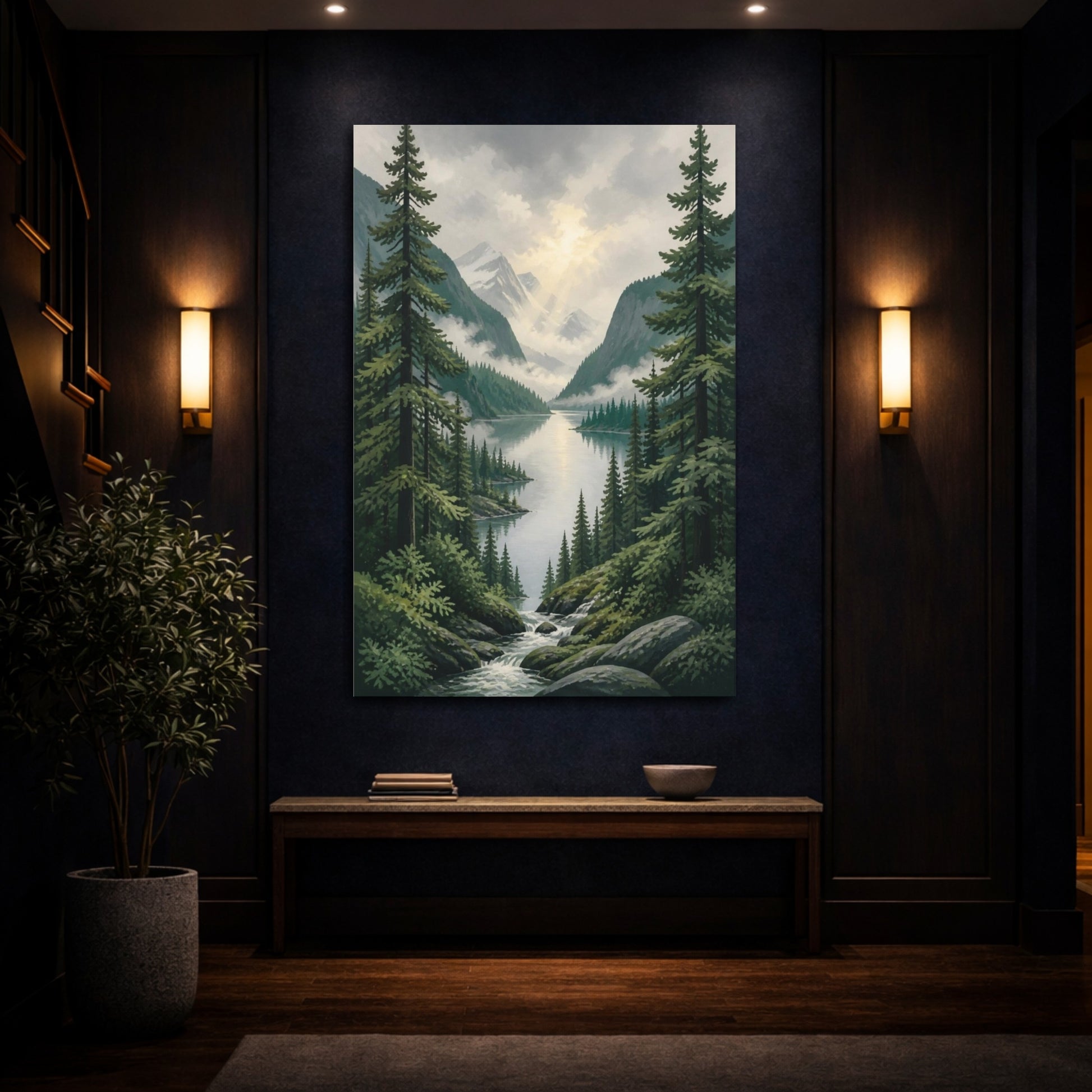 Mockup 4. Nature's Misty Lake shown as canvas print