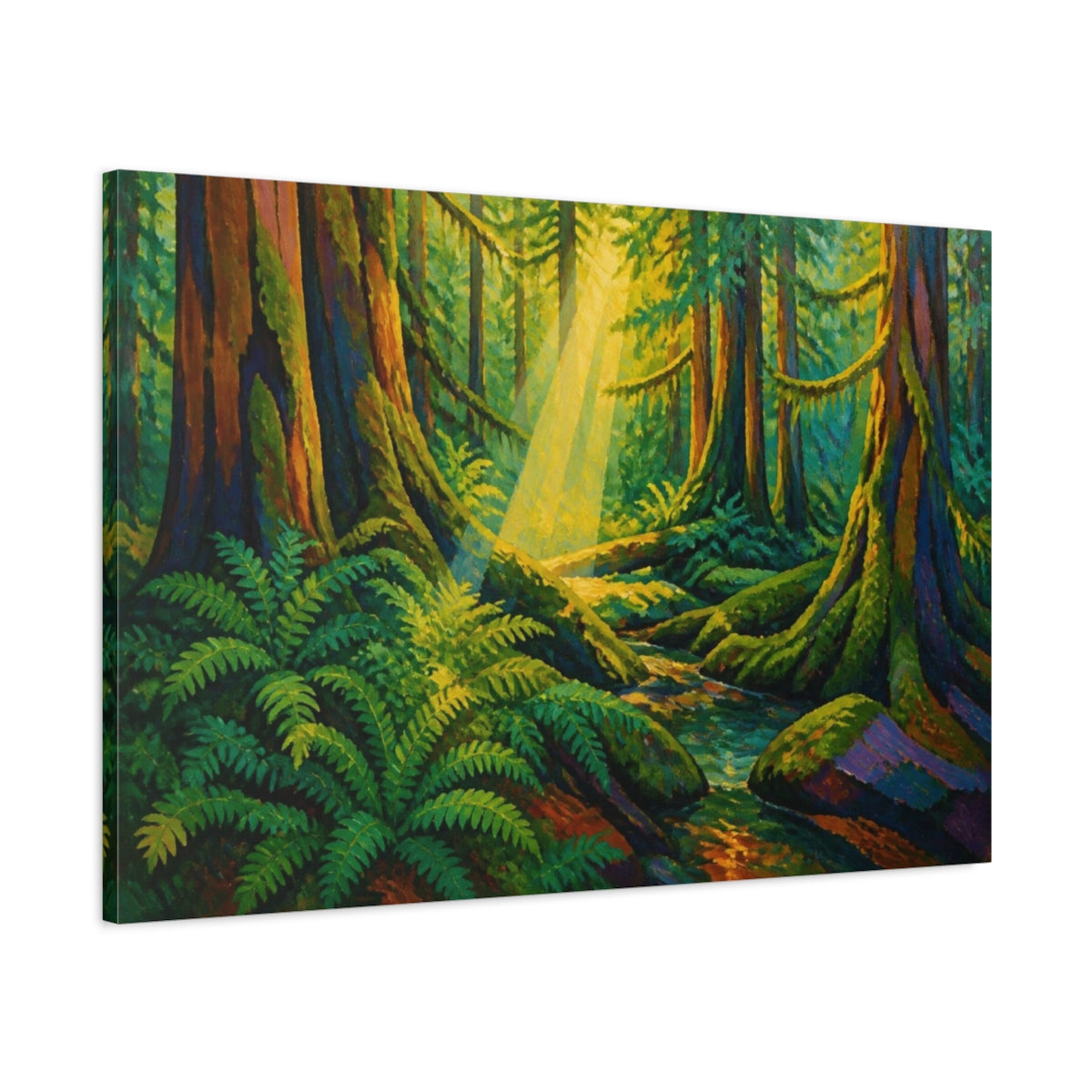 Main Mockup. Nature's Mossy Forest shown as canvas print