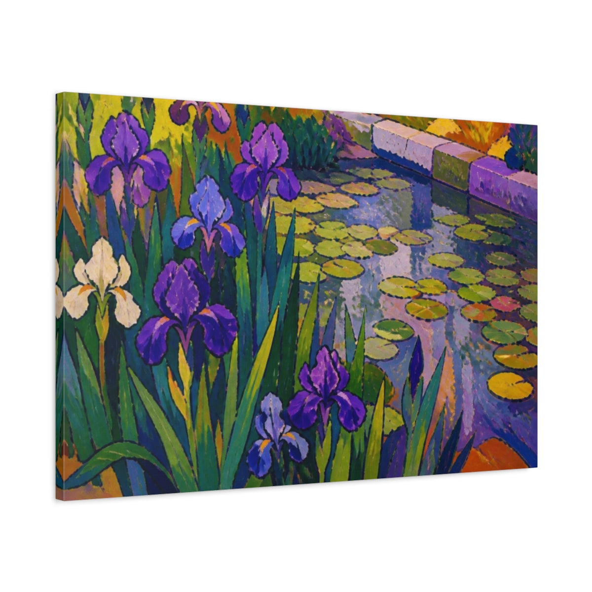 Main Mockup. Nature's Purple Irises shown as canvas print